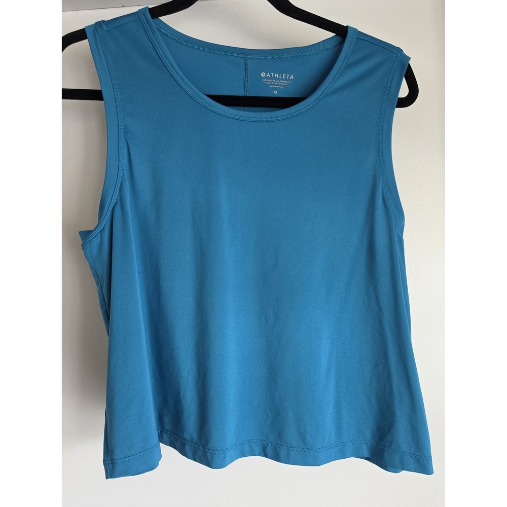 Athleta Sleeveless Tank Top Women M Blue Solid Activewear Athleisure Shirt